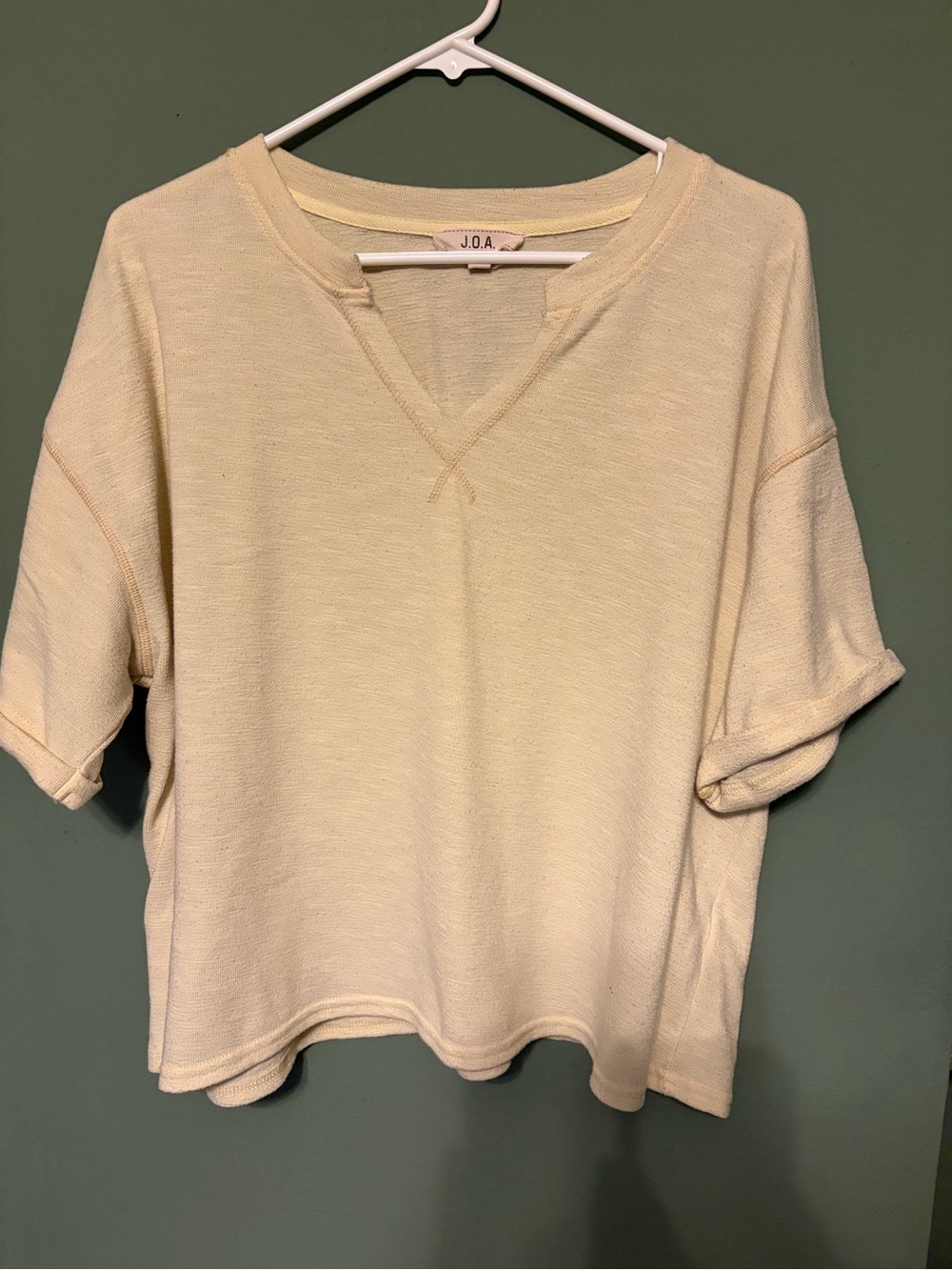 J.O.A. Butter Yellow Boxy Short-Sleeve V-Notch Sweatshirt
